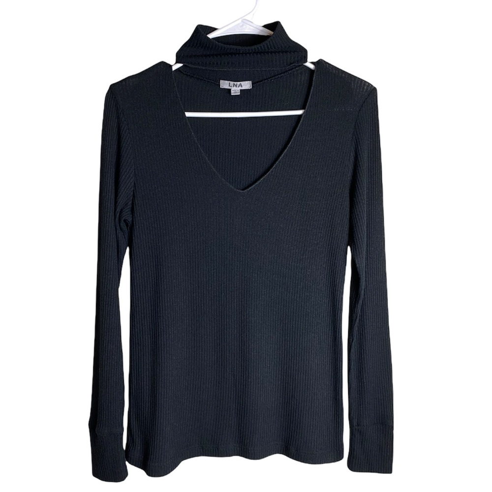 LNA detached mock neck sweater with v-neck neckline size S